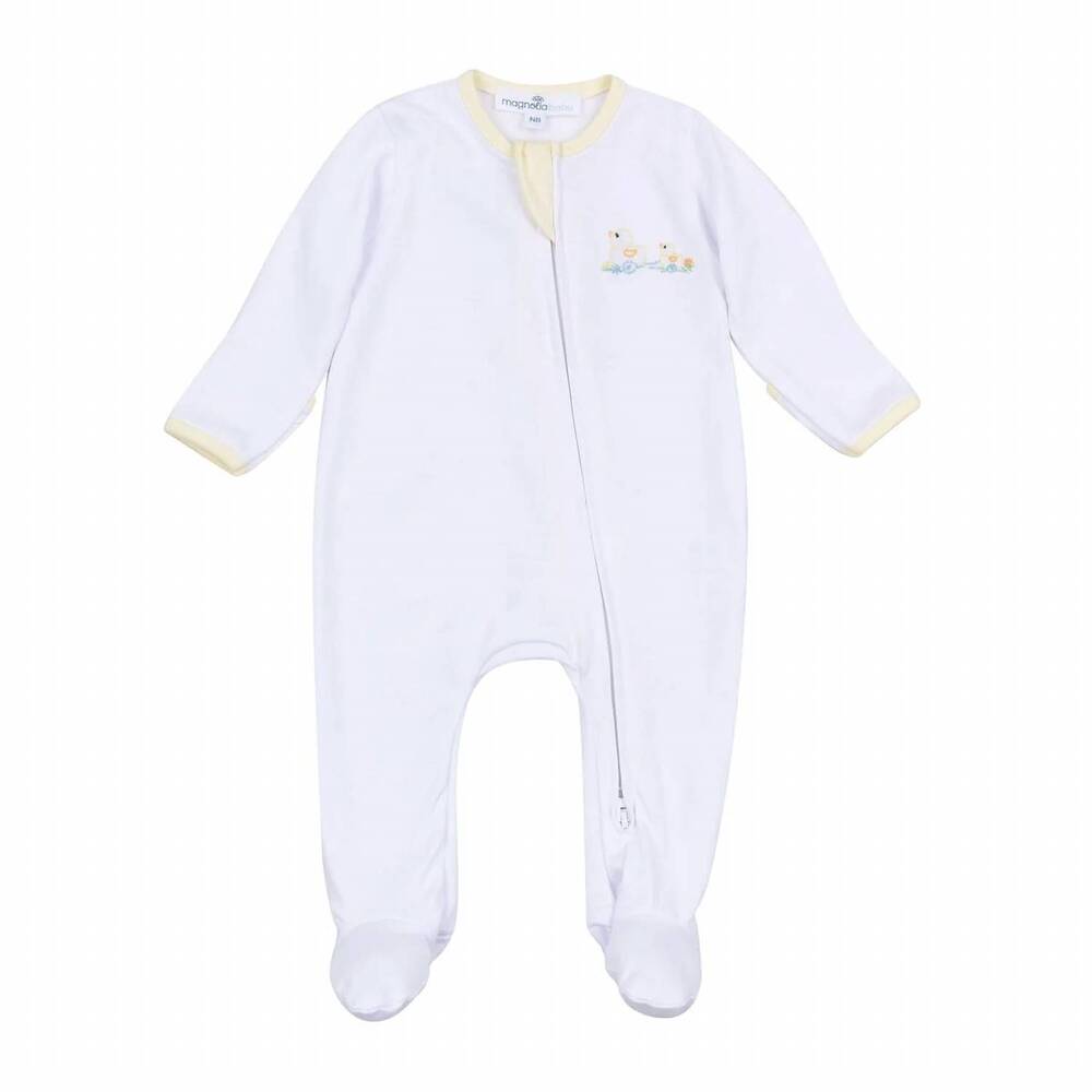 NEW MAGNOLIA BABY kids vintage duckie pull toy zip footie in white